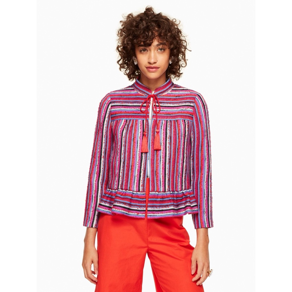 Kate Spade Stripe Texture Tweed Peplum Jacket